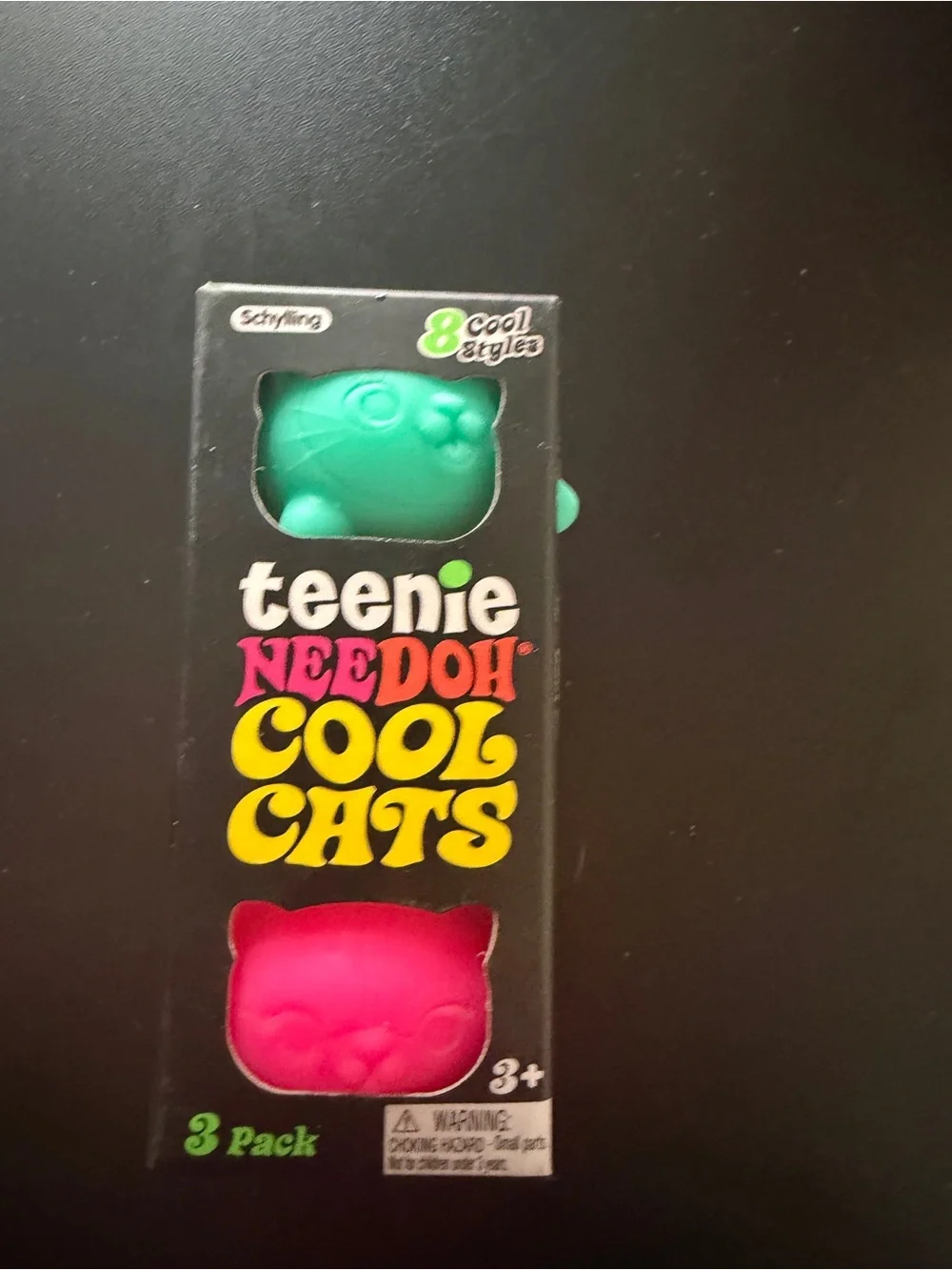 Nee Doh Schylling Teenie Cool Cats 3-pack Pink Orange Teal Squishy Sensory Toys